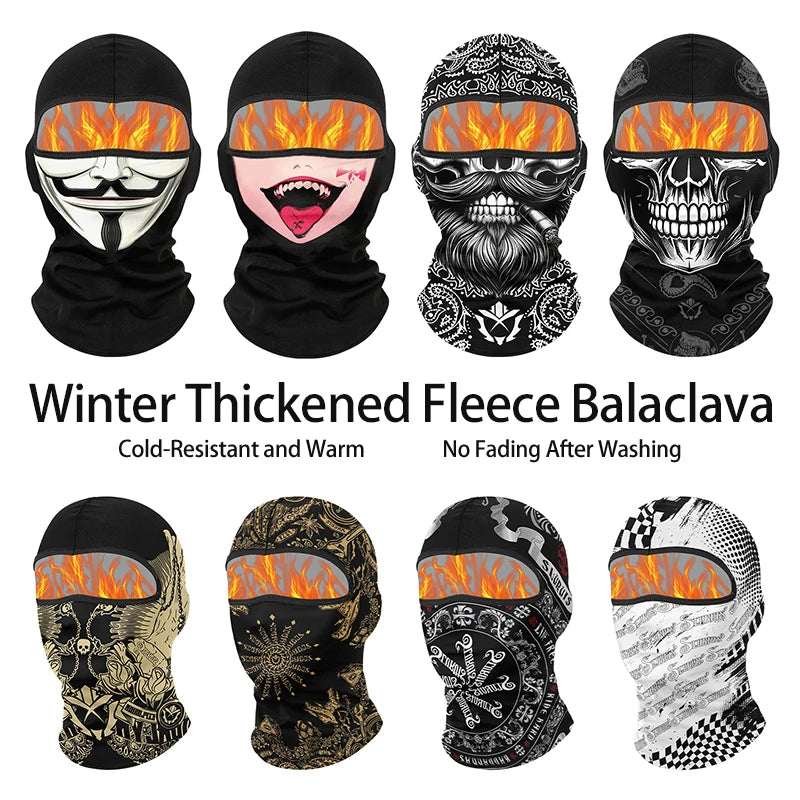 Winter Warm Plus Velvet Balaclava Motorcycle Cold-proof Scarf Ski Full Face Mask Skull Clown Windproof Neck Cover Cycling Cap