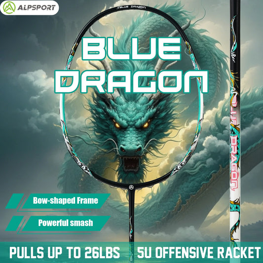 ALPSPORT【Blue Dragon】5U 75g Carbon Fiber Frame Offensive And Defensive Badminton Racket Outdoor Sports Equipment Free Shipping