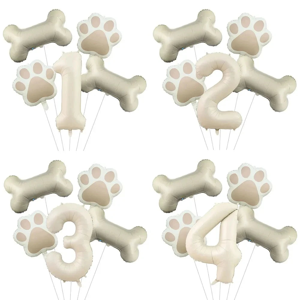 5pcs Dog Party Balloons 32inch Cream Number Balloon Bone Shaped Foil Balloon for Pets Party Birthday Decorations