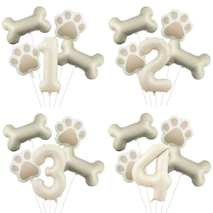 5pcs Dog Party Balloons 32inch Cream Number Balloon Bone Shaped Foil Balloon for Pets Party Birthday Decorations
