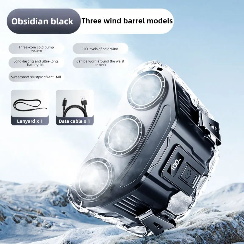 Outdoor portable neck-hanging fan with strong wind, built-in rechargeable battery, long-lasting cooling