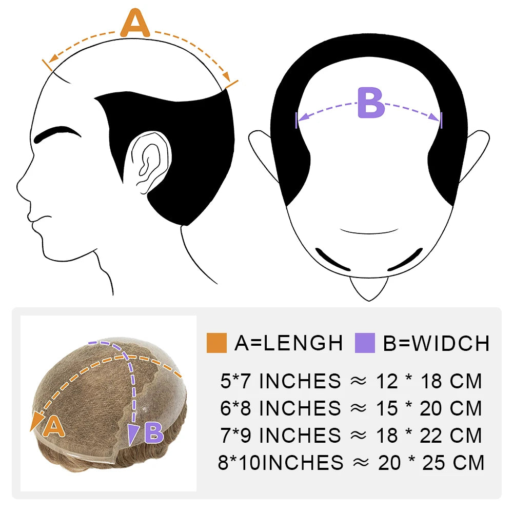 0.03mm Thin Skin Men's Wig 90% 100% Density Human Hair Men Toupee Capillary Prosthesis V Loop Natural Hairline for Hair Loss
