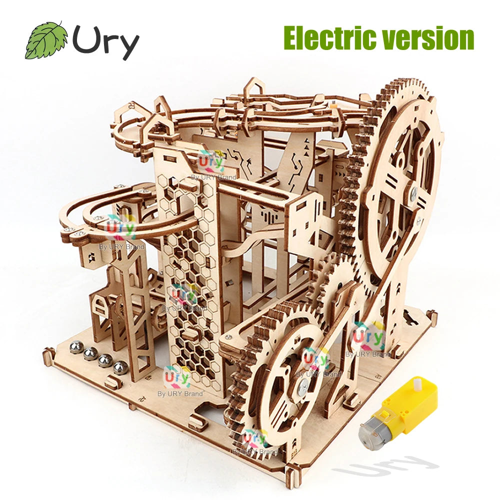 Ury 3D Wooden Puzzle Marble Run Set Track Device Mechanical Manual Model Science High Difficulty Maze Ball Assembly Toy