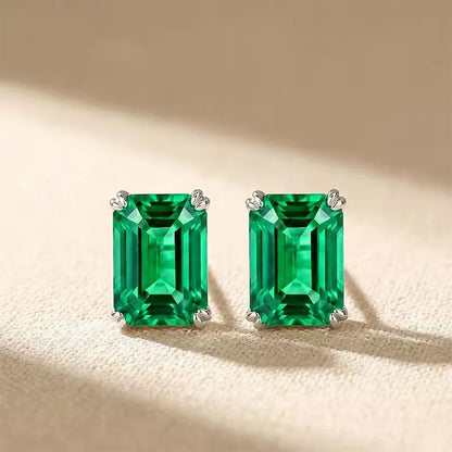 925 Sterling Silver Stud Earrings for Women Blue Sapphire Emerald Color Cubic Zirconia Four Prong Solitaire Earring Jewelry Gift