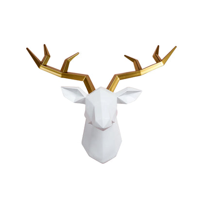 Deer Head Sculpture Animal Statue Figurines Wall Hanging Creative Elk  Art Antlers Statuette for Office Decoration Wall Mount