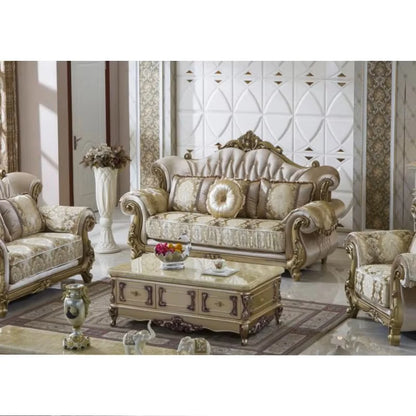&European Luxury 1 2 3 Seater Fabric Couches Sofa Set Villa Home Furniture Classic Royal Solid Wood Sectional Living Room Sofas