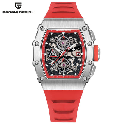 PAGANI DESIGN Wine Barrel Hollow out Men's Time Watch Top Sapphire Stainless Steel Men's Multi Functional Sports Watch