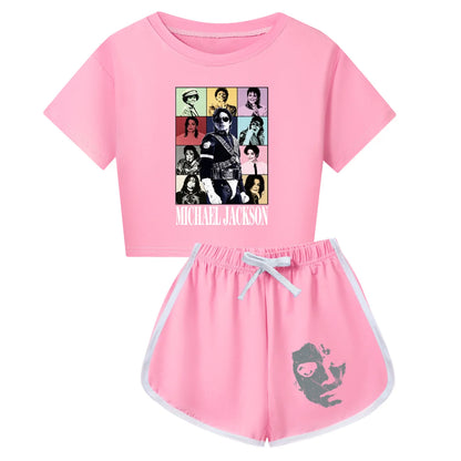 International celebrity children's short sleeved shorts and long sleeved Boy Girl Michael Jackson pajamas set
