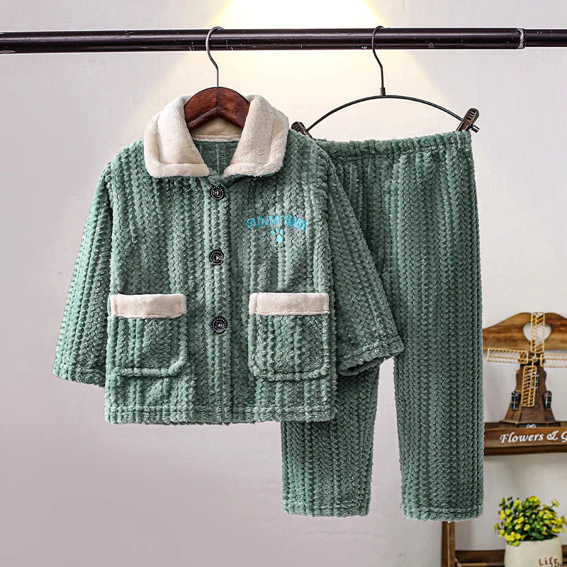 Girls' sleepwear long sleeved flannel children's sleepwear autumn and winter coral fleece boys' baby children's home Clothing se