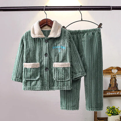 Girls' sleepwear long sleeved flannel children's sleepwear autumn and winter coral fleece boys' baby children's home Clothing se