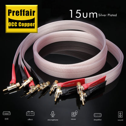 Hifi OCC Speaker Cable Flat Belt Speaker Cable with 90 Degree Banana Y Plugs Cable for Speaker Amplifier