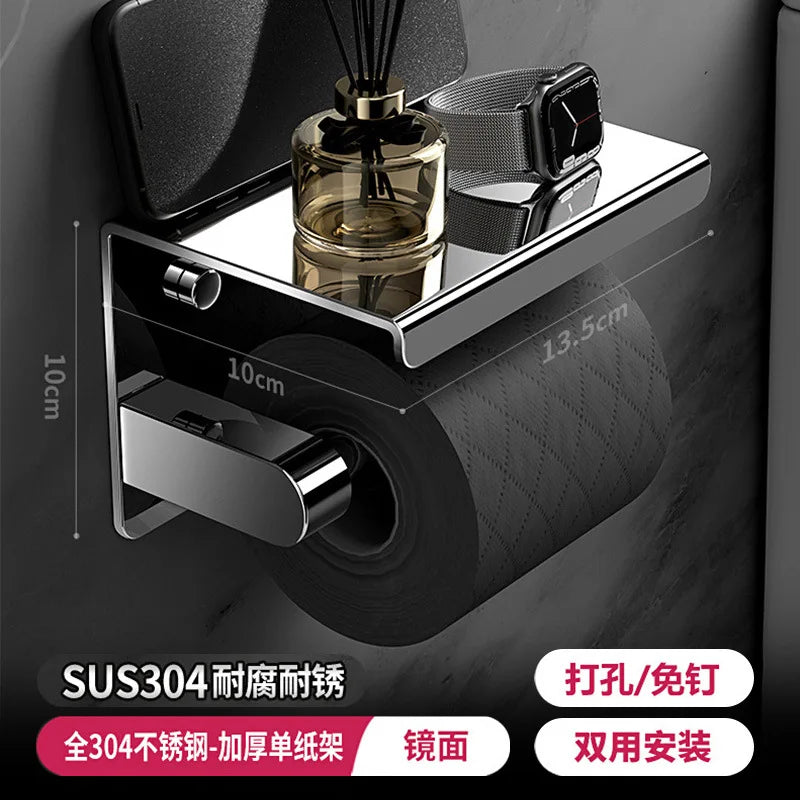 Stainless Steel Paper Towel Holder Without Punching Wall-Mounted Kitchen Roll Holder Toilet Paper Holder Bathroom Towel Rack