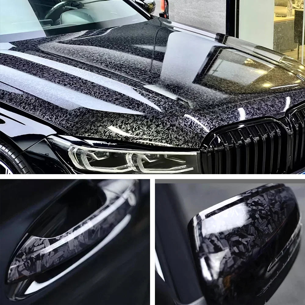 Black Forged Carbon Fiber Vinyl Wrap Cosmic Hex Carbon Car Wrapping Film For Interior & Exterior Vehicle Motorcycle