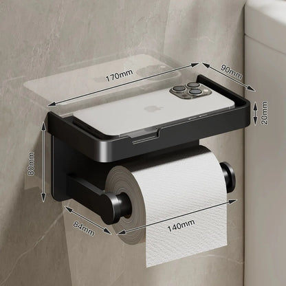 Toilet Paper Holder ﻿Aluminum Alloy Wall-Mounted Toilet Roll Holder Storage Toilet Paper Dispenser Bathroom Kitchen Towel Rack