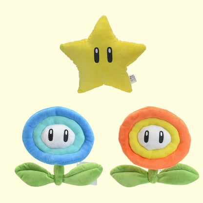 Super Mario Sunflower, Yellow Star, Orange Flame Flower, Blue Ice Flower, Five-pointed Star Simulation Plush Soft Stuffed Gifts