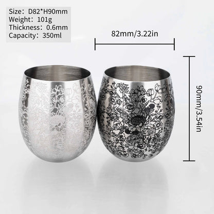 350ml Unique Flower Etching Cup Stainless Steel Egg Shaped Martell Whiskey Beer Mug Cocktail Wine Tumbler Water Drink Cups Gift