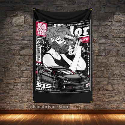 JDM Modified Racing Car Flagge Polyester Digital Printing Cars Banner For Decoration