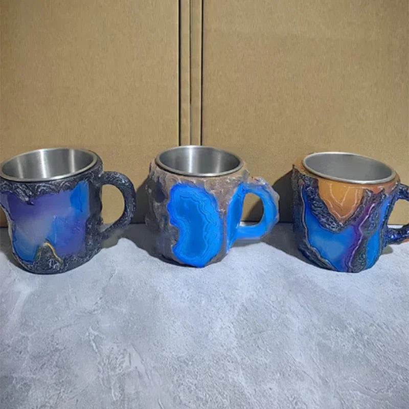 Mineral crystal coffee cup resin creative multi-color relief printing large capacity water cup color birthday gift mug