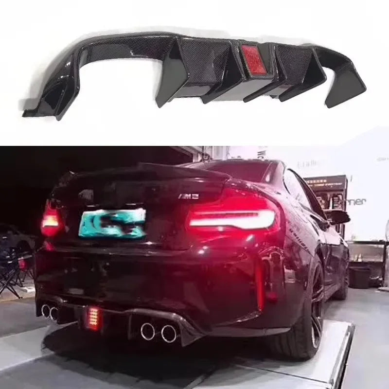 For BMW F87 M2 M2C 2014-2021 Carbon Fiber With lights Car Rear Bumper Diffuser Rear Splitters Spoiler Back lip body kit