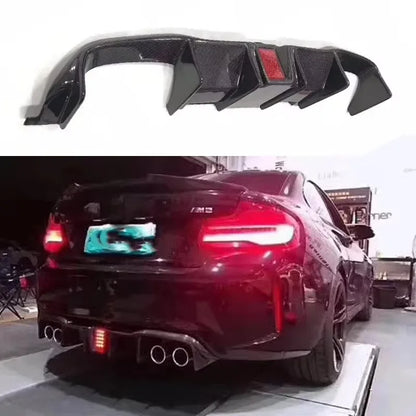 For BMW F87 M2 M2C 2014-2021 Carbon Fiber With lights Car Rear Bumper Diffuser Rear Splitters Spoiler Back lip body kit