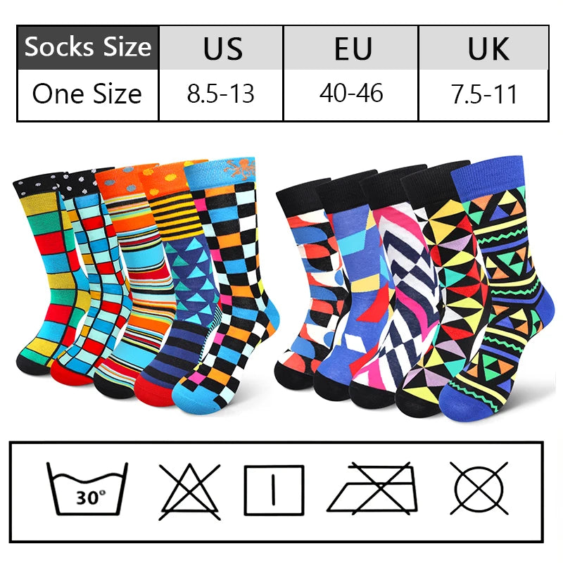 5 Pairs Colorful Geometric Men's Mid-tube Socks Fashion Breathable Sports Sock Comfortable Casual Crew Socks Suitable Daily Wear