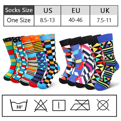 5 Pairs Colorful Geometric Men's Mid-tube Socks Fashion Breathable Sports Sock Comfortable Casual Crew Socks Suitable Daily Wear