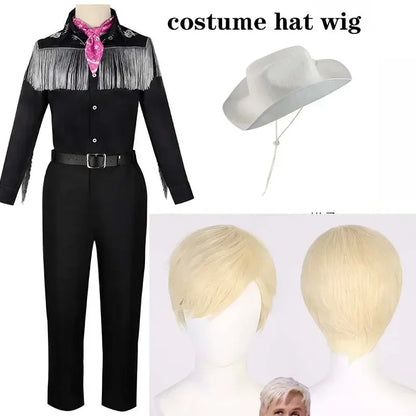 KEN Cosplay Costume with Hat Cowboy With Scarf Western Long Sleeve Fringe Shirt Halloween Cosplay For Mens B