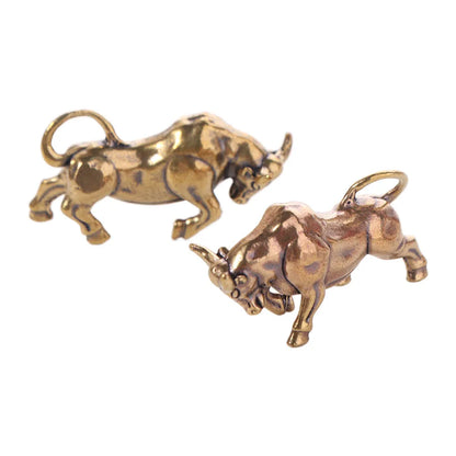 2pcs Vintage Brass Bullfighting Figurines Twelve Zodiac Chinese Mini Cattle Statue Solid Copper Lifelike Bull Ornament