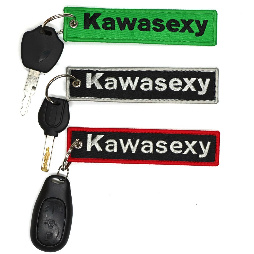 JDM Kawasexy Logo Key Chain For Kawasaki Motocycle Key Ring Cars Keychain Gifts Double Sided Embroidery Fashion Keychain