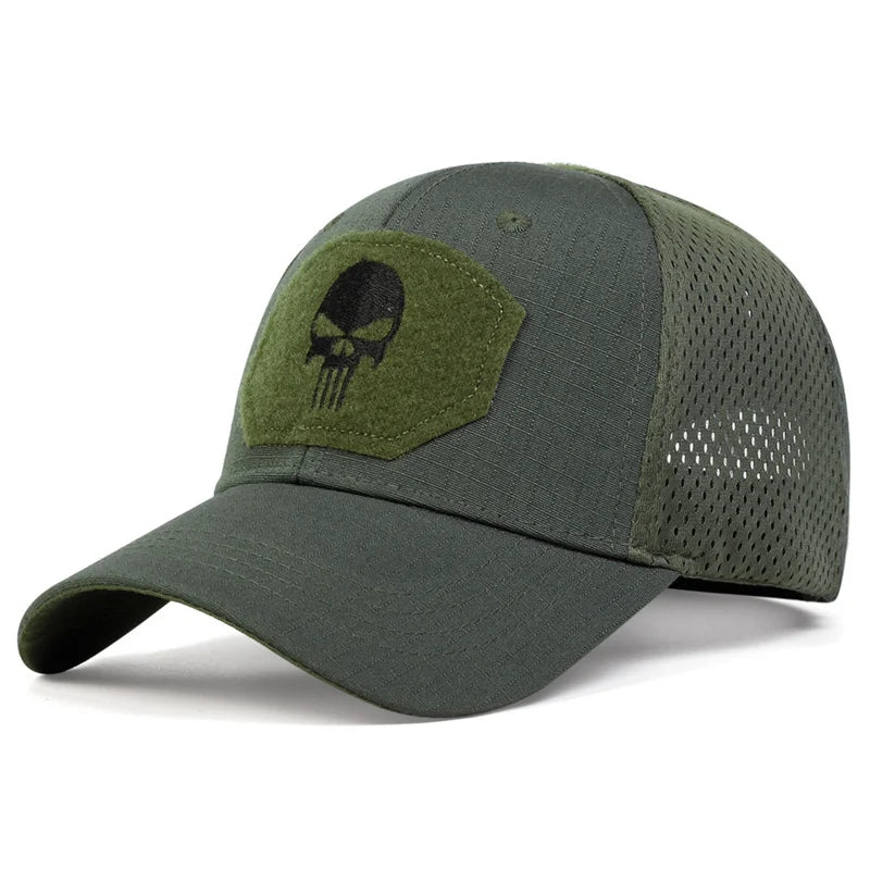 Outdoor Camouflage Adjustable Cap Summer Mesh Breathable Tactical Skull Embroidery Hat Fishing Hunting Snapback Baseball Caps