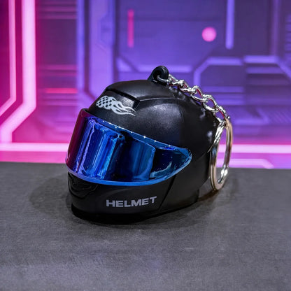 Cool Motorcycle Helmet Keychain with Light Creative Mini Helmet Key Chain for Bags and Keys, Night Warning Light