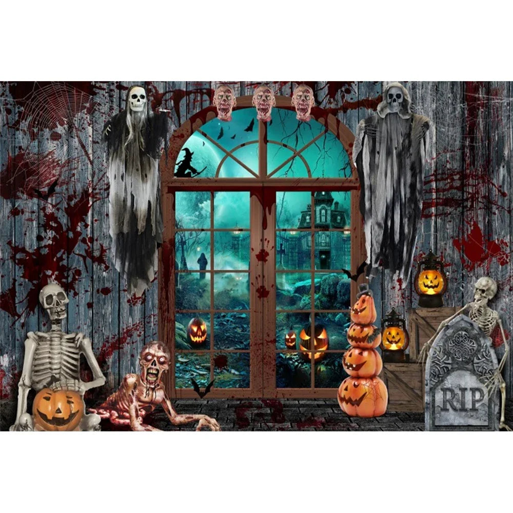 Horror Halloween Scary Blood Splatter Backdrop Red Blood Dripping Ghost Shadow Zombie Vampire Photography Background Studio