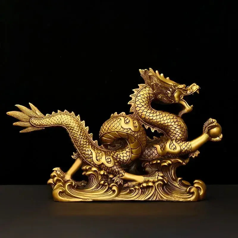 Feng Shui Lucky Copper Dragon Ornaments Wealth Figurine Home Office Desktop Decor