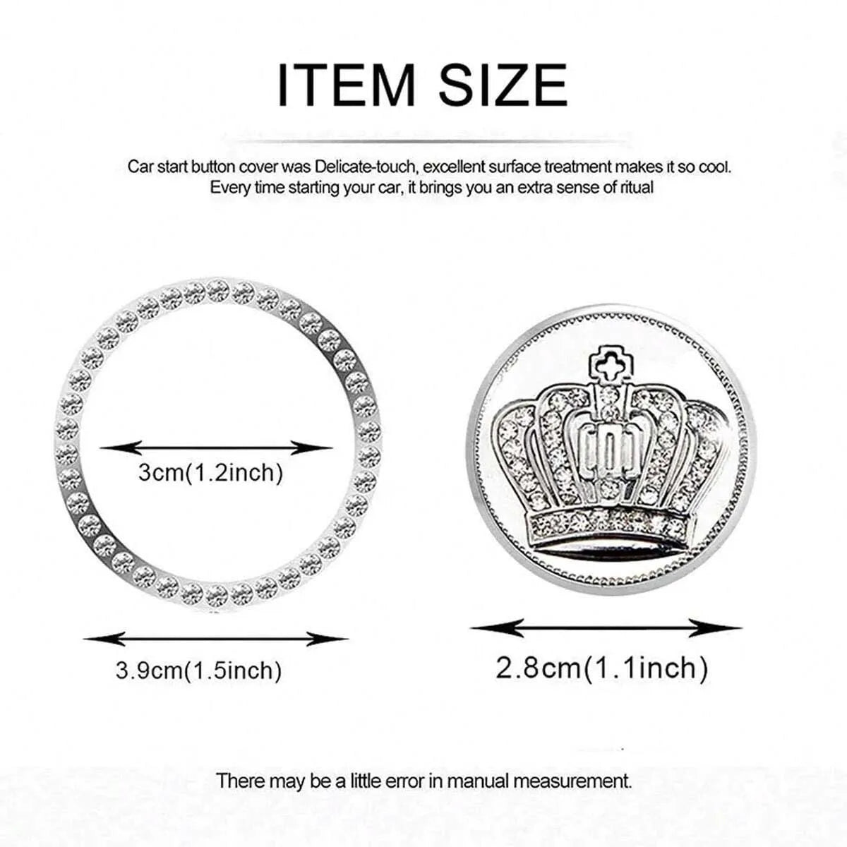 GM One Button Start Trim Ring, Crown Logo Alloy Start Button Cover, Car Interior Accessories, Suitable for Most Vehicles