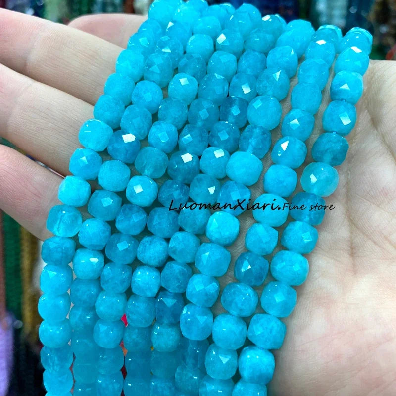 Natural Stone 7-8MM Faceted Square Lapis Lazuli Loose Cube Spacer Beads for Jewelry Making Diy Earrings Bracelets Accessories
