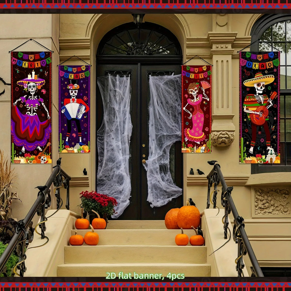 Halloween Skeleton Hanging Flag banner Mexican Day of Dead Porch Door Wall Decor Yard Festive Party Supplies