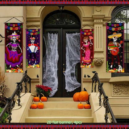 Halloween Skeleton Hanging Flag banner Mexican Day of Dead Porch Door Wall Decor Yard Festive Party Supplies