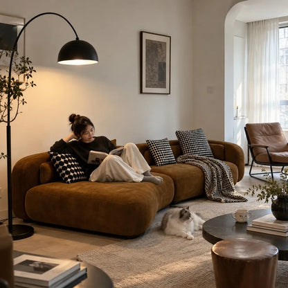 Small Apartment Bezier Sofa, Modern Italian Curved Irregular Fabric Couch, Detachable Washable Straight Row Living Room Sofa