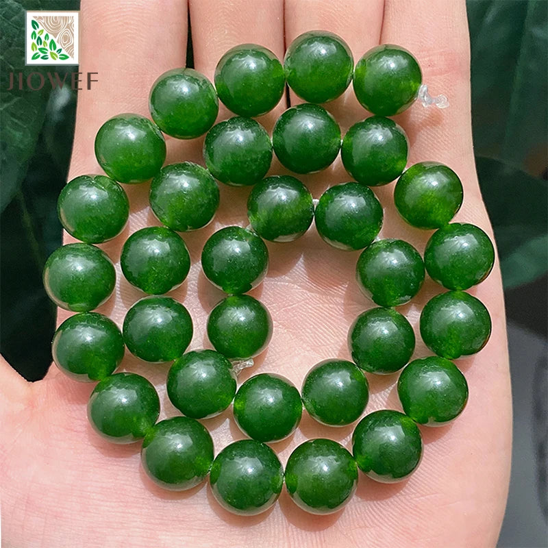 Green Taiwan Jades Chalcedony Round Loose Natural Stone Beads for Jewelry Making 15" Strand DIY Charms Bracelet 10/12/14mm