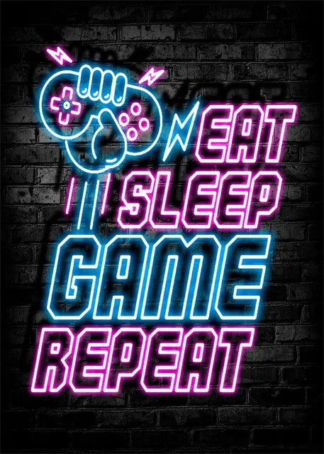 Gaming Neon Eat Sleep Game Repeat  Canvas Posters Gamer Room Decor Canvas Print Art for Home Esports Bedroom Decor Gift Painting