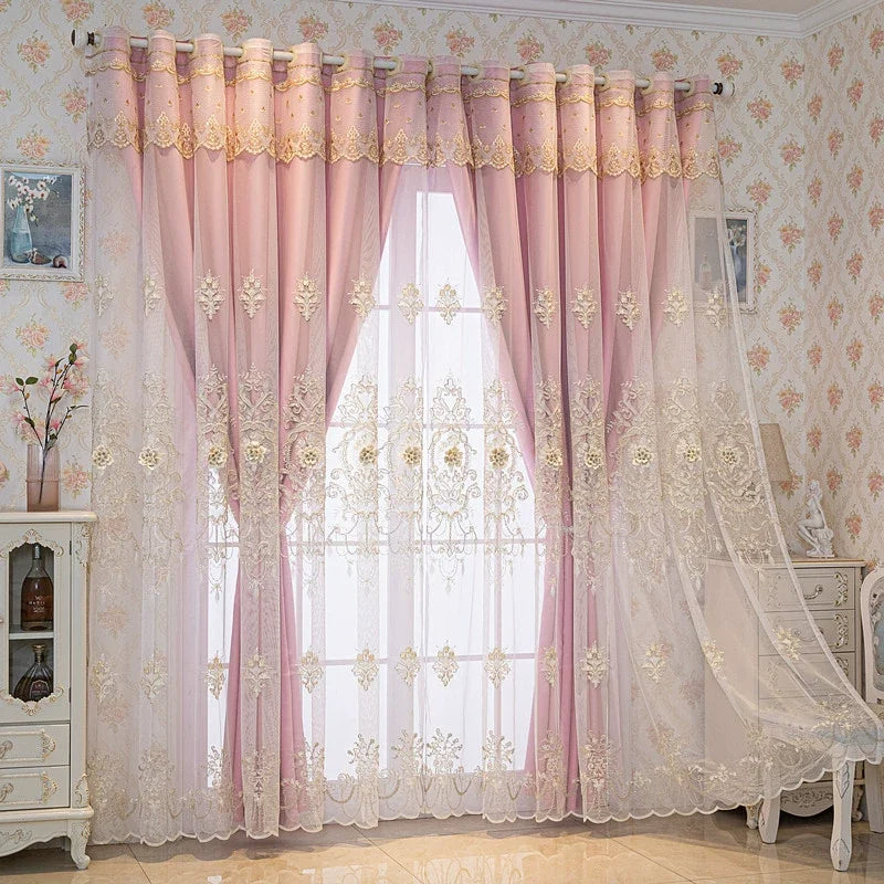 1pc Double Layer Luxury Embroidered Curtain, Light Blocking Sheer & Blackout Drape, Elegant Atmosphere Decor for Bedroom Living