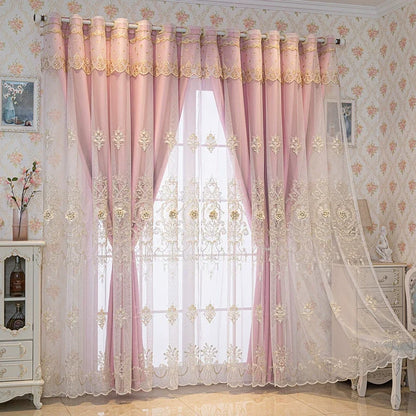 1pc Double Layer Luxury Embroidered Curtain, Light Blocking Sheer & Blackout Drape, Elegant Atmosphere Decor for Bedroom Living