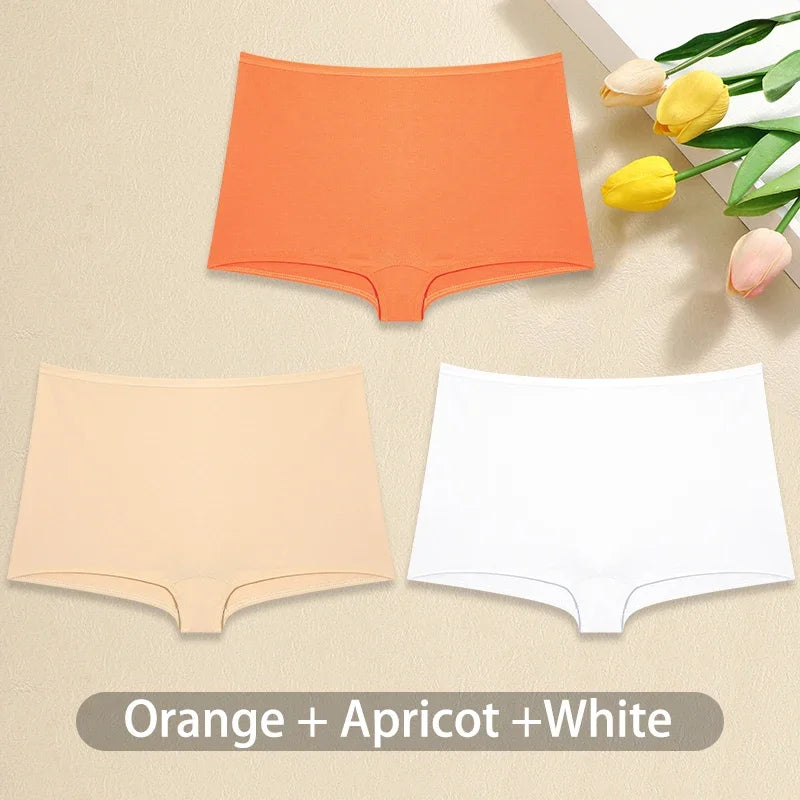 3PCS/Set Women Cotton Panties Sexy Low Rise Boyshorts  Seamless Sports Boxers Female Comfortable Underwear Solid Color Lingerie