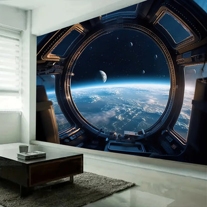 VIKAMA Spacecraft Porthole Earth Starry Sky Theme Tapestry Bedroom Living Room Gaming Room Decor Room Decor