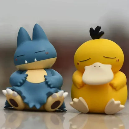 3pcs Pocket Monsters Sleeping Psyduck Snorlax Anime PVC Figure Set Cute Mini Spirit Doll Collection Model Toy Desktop Decor Gift