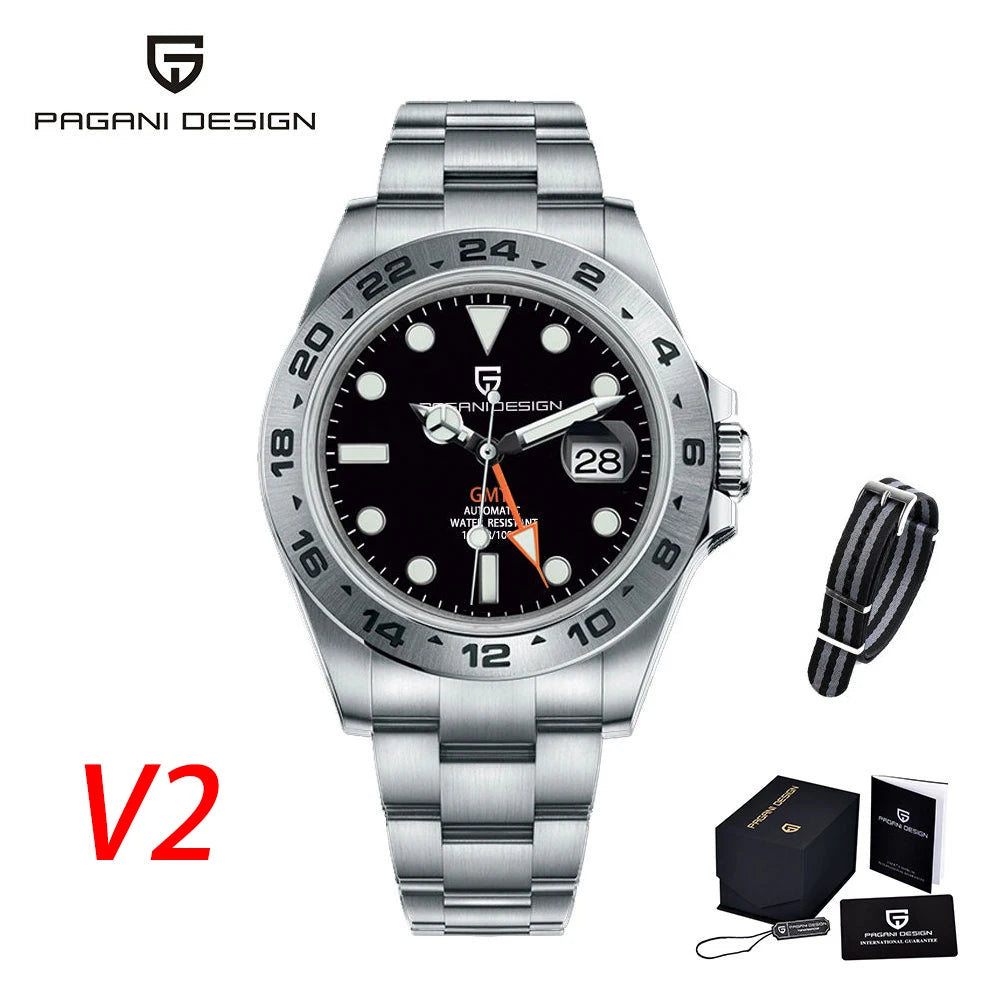 PAGANI DESIGN 2026 New V2 GMT Automatic Machinery Men Watch PD1682 Sapphire Crystal 10 Bar Waterproof Stainless Steel Pagani Des