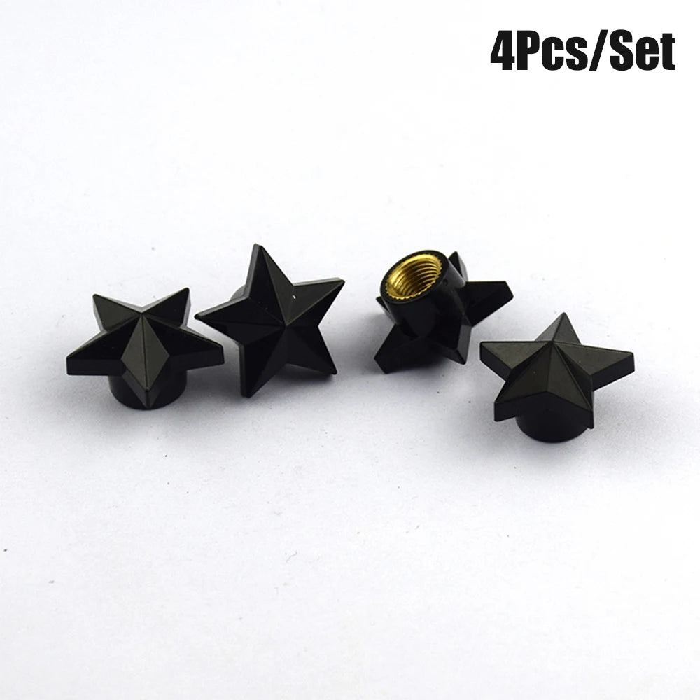 AQTQAQ 4Pcs/Set Tire Stem Valve Caps Universal Pentagram Shaped Wheel Tyre Air Valve Stem Caps Dust Covers