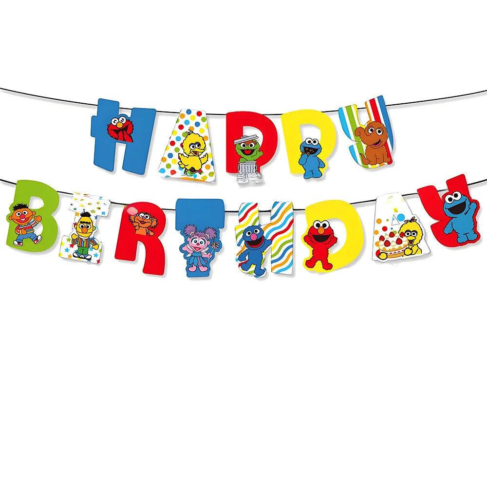 Cartoon Sesames  Street Birthday Party Decor Elmo and Friends Theme Tablecloth Plate Balloon Set Cake Decor Baby Shower