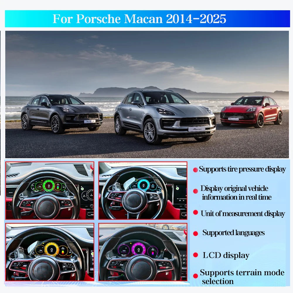 10.25 HD Digital Instrument Cluster For Porsche Macan 2014-2025 Wireless Carplay Speedometer, Dashboard, Gauge, Virtual Cockpit