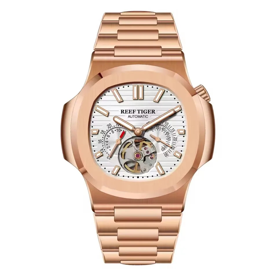 OBLVLO Men Automatic Watch Luxury 44mm Mechanical Wristwatch 50m Waterproof Sapphire Luminous Skeleton Dial 24 Hours